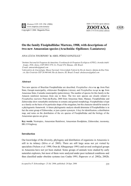 Zootaxa 1325: 235–254 (2006) ISSN 1175-5326 (Print Edition) ZOOTAXA 1325 Copyright © 2006 Magnolia Press ISSN 1175-5334 (Online Edition)