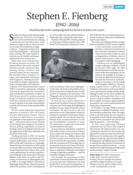 Stephen E. Fienberg (1942–2016) Statistician Who Campaigned for Better Science in Court