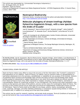 Hylidae: Hyloscirtus Bogotensis Group), with a New Species from the Andes of Ecuador Juan M