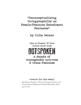 OUTSPOKEN a Decade of Transgender Activism & Trans Feminism