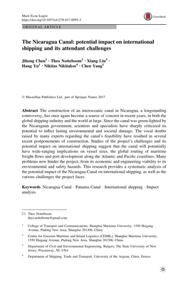 The Nicaragua Canal: Potential Impact on International Shipping and Its Attendant Challenges