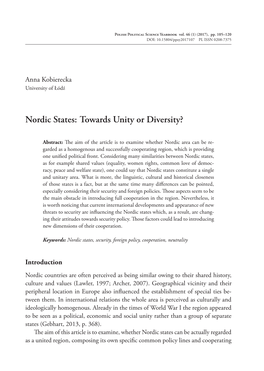 Nordic States: Towards Unity Or Diversity?