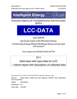 D11 Data Base with Input Data for LCC – Interim Report with Description of Collected Data