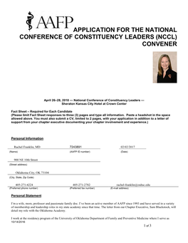 Application for the National Conference of Constituency Leaders (Nccl) Convener