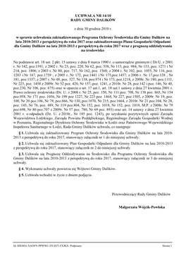 UCHWAŁA NR 14/10 RADY GMINY DALIKÓW Z Dnia 30 Grudnia 2010 R