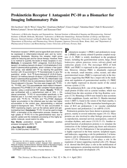 Prokineticin Receptor 1 Antagonist PC-10 As a Biomarker for Imaging Inﬂammatory Pain