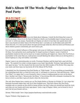 Rob&#8217;S Album of the Week: Pagiins&#8217; Opium Den Pool Party