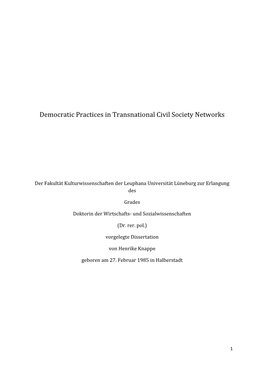 Democratic Practices in Transnational Civil Society Networks