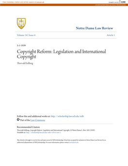 Legislation and International Copyright Thorvald Solberg