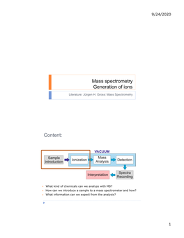 Mass Spectrometry Generation of Ions Content