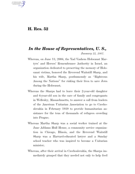 H. Res. 52 in the House of Representatives, U