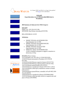 H.R.4655 Iraq Liberation Act of 1998 (Enrolled Bill (Sent to President)) Bill Summary & Status for the 105Th Congress H.R.46