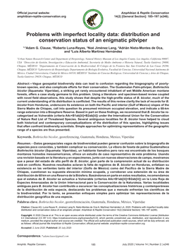 Distribution and Conservation Status of an Enigmatic Pitviper 1,*Adam G