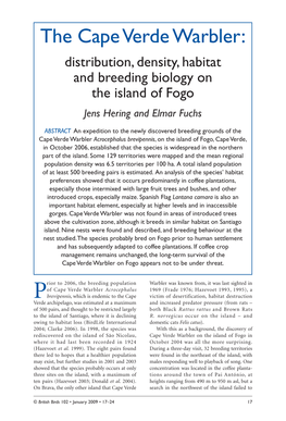The Cape Verde Warbler: Distribution, Density, Habitat and Breeding Biology on the Island of Fogo Jens Hering and Elmar Fuchs