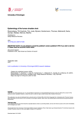 University of Groningen Epidemiology of the Human Circadian Clock