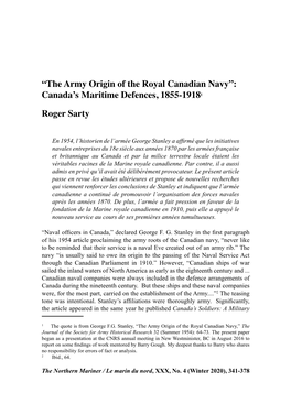 “The Army Origin of the Royal Canadian Navy”: Canada's