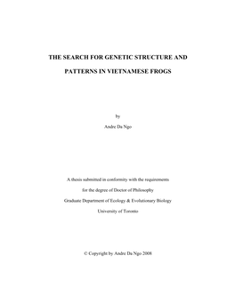 The Search for Genetic Structure and Patterns in Vietnamese Frogs