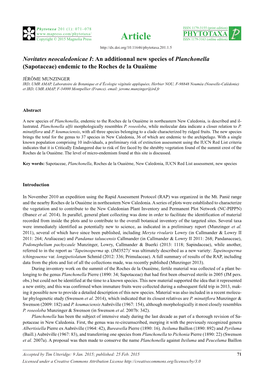 An Additionnal New Species of Planchonella (Sapotaceae) Endemic to the Roches De La Ouaième