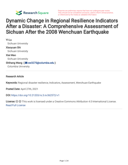 Dynamic Change in Regional Resilience Indicators After a Disaster: a Comprehensive Assessment of Sichuan After the 2008 Wenchuan Earthquake