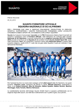 Suunto Fornitore Ufficiale Squadra Nazionale Di Sci