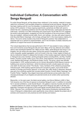 Individual Collective: a Conversation with Senga Nengudi