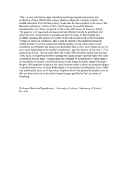 This Is a Very Interesting Paper Regarding Tsunami Propagation Processes and Prediction of Their Effects After a Major Shallow Submarine Volcanic Eruption