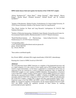 HIPK Family Kinases Bind and Regulate the Function of the CCR4-NOT Complex