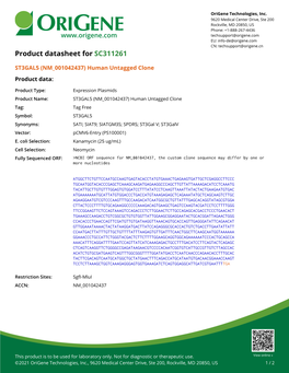 ST3GAL5 (NM 001042437) Human Untagged Clone Product Data