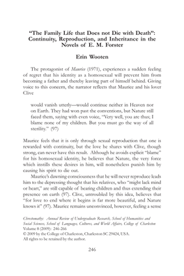 “The Family Life That Does Not Die with Death”: Continuity, Reproduction, and Inheritance in the Novels of E