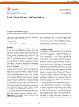 British Colonial Rule and Land Tenure in Esan