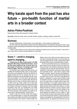 Why Karate Apart from the Past Has Also Future – Pro-Health Function of Martial Arts in a Broader Context