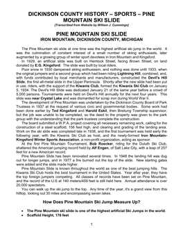 Dickinson County History – Sports – Pine Mountain Ski Slide Pine Mountain Ski Slide