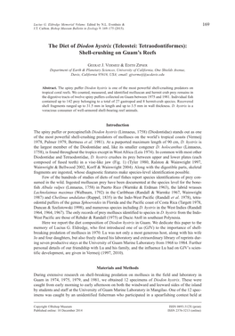 The Diet of Diodon Hystrix (Teleostei: Tetraodontiformes): Shell-Crushing on Guam’S Reefs