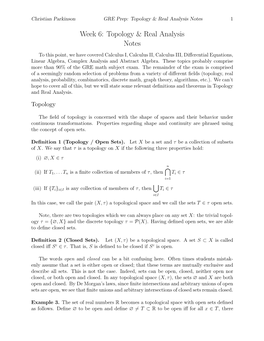 Week 6: Topology & Real Analysis Notes