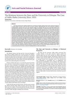 The Case of Addis Ababa University Since 1950 Gashaw Shaw* Department of Social Science, Addis Ababa University College, Ethiopia