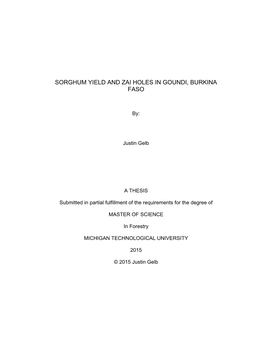 Sorghum Yield and Zai Holes in Goundi, Burkina Faso