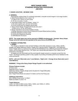 West Range (Wrg) Standing Operating Procedure Jan 2016