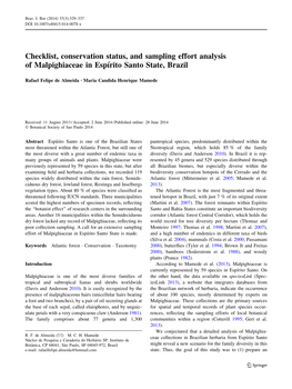 Checklist, Conservation Status, and Sampling Effort Analysis of Malpighiaceae in Espı´Rito Santo State, Brazil