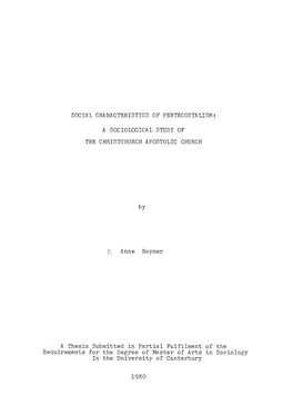 Social Characteristics of Pentecostalism : a Sociological