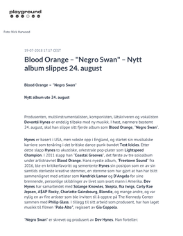 Blood Orange – "Negro Swan" – Nytt Album Slippes 24. August