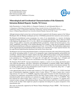 Mineralogical and Geochemical Characterization of the Kimmeria Intrusion-Related Deposit, Xanthi, NE Greece