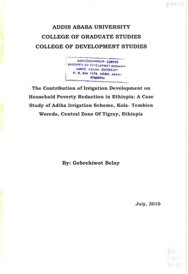 Addis Ababa University College of Graduate Studies College of Development Studies