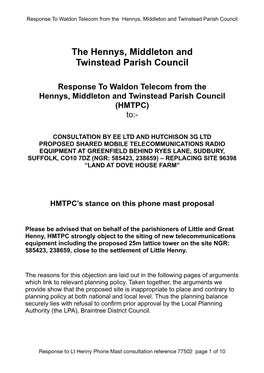 HMTPC Response to Little Henny Phone Mast Proposal