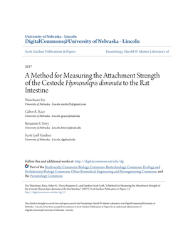 A Method for Measuring the Attachment Strength of the Cestode Hymenolepis Diminuta to the Rat Intestine