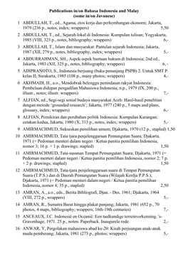 Publications In/On Bahasa Indonesia and Malay (Some In/On Javanese) 1