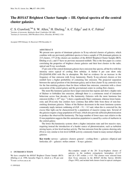 The ROSAT Brightest Cluster Sample ± III. Optical Spectra of the Central Cluster Galaxies