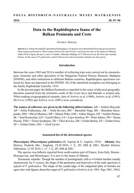 Data to the Raphidioptera Fauna of the Balkan Peninsula and Crete