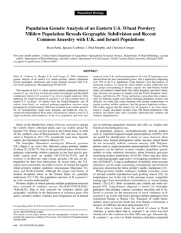 Population Genetic Analysis of an Eastern U.S. Wheat Powdery Mildew Population Reveals Geographic Subdivision and Recent Common Ancestry with U.K