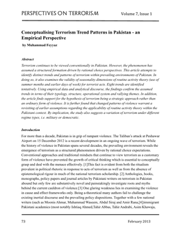 Conceptualising Terrorism Trend Patterns in Pakistan - an Empirical Perspective by Muhammad Feyyaz