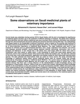 Some Observations on Saudi Medicinal Plants of Veterinary Importance